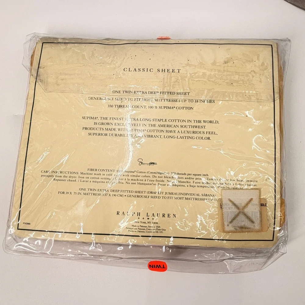 Ralph Lauren Fitted Sheet Twin Gold 350TC Supima Cotton Extra Deep Luxury